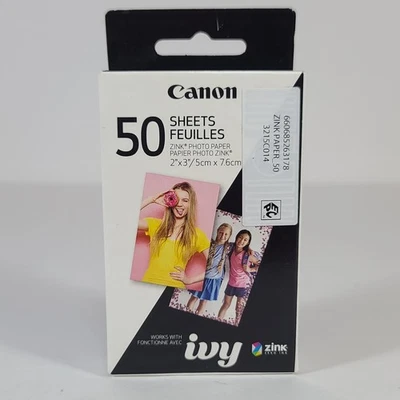 Canon Ivy Zink 2 x 3" Photo Paper Sticker Peel & Stick Back 50 Sheets - Image 1 of 4