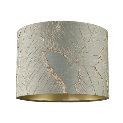 HAPPY HOMEWARES Dusty Silver Jacquard Cotton Lamp Shade with Gold Leaf Foil Leaves by Happy H...