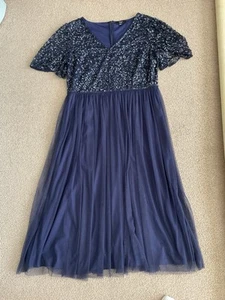 Long blue Sequinned Lined (Joanna Hope) Cocktail Dress Fits Size 18 Petite - Picture 1 of 1