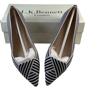 LK Bennett Savannah Striped Ballet Flats Navy White EU37 UK 4 New in Box - Picture 1 of 15