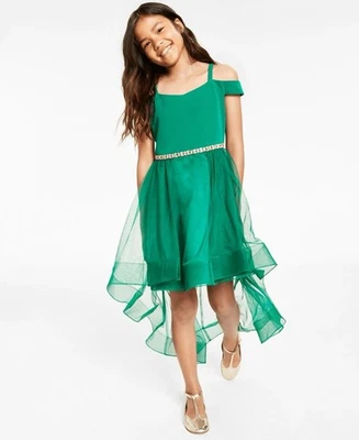 Rare Editions Big Girl's Green High-Low Holiday Dress Size 16, Tulle Train - Image 1 of 4