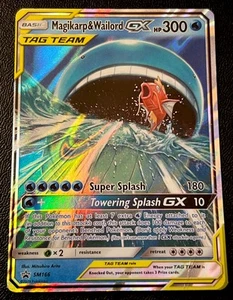 Magikarp & Wailord GX SM166 MP+ Ultra Raro MISCUT OFC Black Star Pokémon ¡Promoción! - Imagen 1 de 4