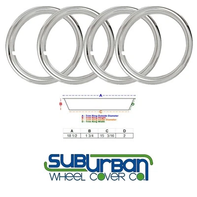 👀 17" Chrome Stainless Steel Trim Rings 1 3/4" Depth Beauty Rings TR4703 SET ✅ - Image 1 of 4