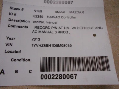 Calentador Climatizador Control de Temperatura Manual Se Adapta 09-13 MAZDA 6 184338 Foto 1 de 4