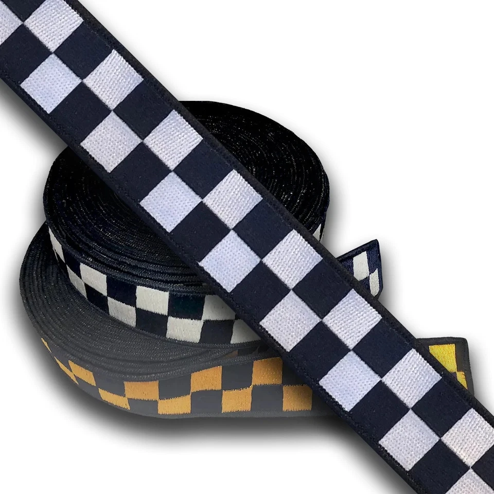 MATERIAL DE LA BANDA DE SOMBRERO A CUADROS DE POLICÍA DE CHICAGO: Azul marino y blanco, 1,5" (VENDIDO A PIE) Foto 1 de 1