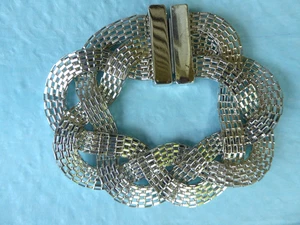 Silver Tone Braided Women's Bracelet - Magnetic Closure - Costume Jewelry - Picture 1 of 4