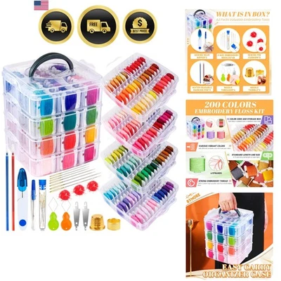 Embroidery Thread Kit 200 Colors Cross Stitch Floss Storage Box 262pcs - Image 1 of 4