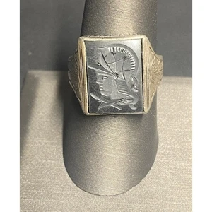 ANILLO ART DECO HOMBRE PLATA ESTERLINA 925 Y TALLADO GUERRERO INTAGLIO CIELO - Imagen 1 de 5