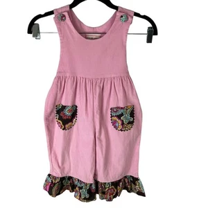 Southern Tots Corduroy Jumpsuit Overalls Pink Paisley Ruffle Cuff sz 3T - Picture 1 of 6