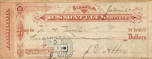 R.S. SCHLACHTEN, BANKER, GIRARD PA, 1889, SCHECK - Bild 1 von 2