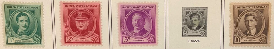 1c-10c Famous American Composers singles, Scott #879-81 & 883, MH, F-VF - Image 1 of 1