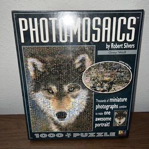 "Photomosaics" Grey Wolf Jigsaw Puzzle, 1000 pieces 27"x20", Robert Silver, New - Picture 1 of 11