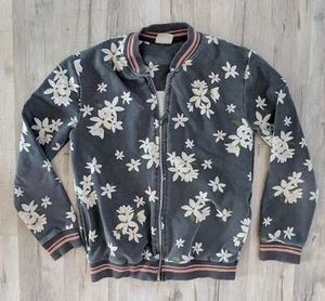 Zara Girls Gray Floral Zipper Bomber Sweatshirt Jacket Size 9 (k8) - Picture 1 of 2