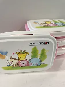 Lock & Lock Pink/White Animal Kingdom 4 Plastic Bento Box Lunch Containers - Picture 1 of 7