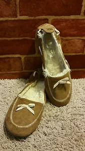 MUK LUK Faux Suede Fur Lined Moccasin Loafer Slippers XL9-10  1395 - Picture 1 of 7