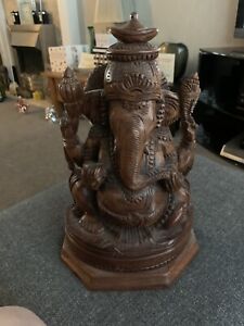 Authentic Indian Ganesh Hindu God Wood Carving