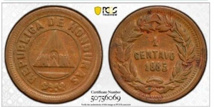 1885 HONDURAS 1 CENTAVOS PCGS AU53 COPPER COIN, KM-46 - Picture 1 of 2