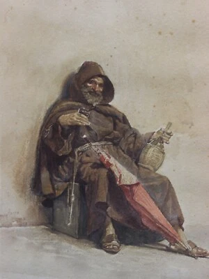 Luigi Serra Roma artista italiano acuarela pintura rara c. 1878 Roma Italia Foto 1 de 3