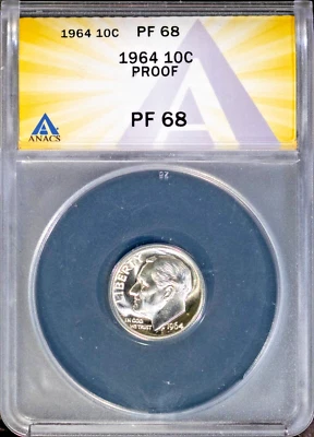 1964 Silver 10c Roosevelt Head Dime PF 68 ANACS # 7696046 + Bonus - Image 1 of 2
