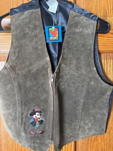 VTG Disney Brown Suede Cowboy Vest Western Country Embroidered Mickey S/M NWT - Picture 1 of 7