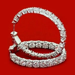 3.50Ct Round Cut simulated Diamond Inside Out Hoop Earrings 14K White Gold Over - Picture 1 of 4
