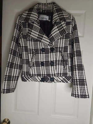 Chaqueta Blazer Oleg Cassini M Para Mujer Mezcla Lana Forrada Marrón Blanco Líneas a Cuadros Foto 1 de 4