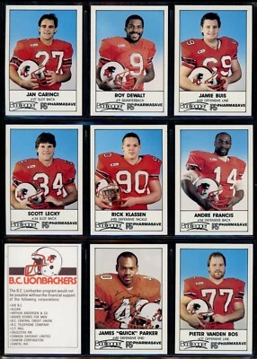 1988 Pharmasave B C Lions CFL FOOTBALL 13 Cartões CONJUNTO QUASE PERFEITO-PERFEITO Roy Dewalt James Parker - Imagem 1 de 4