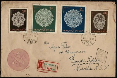 Hungary 1960 Halas Lace Patterns FDC - Registered - Addressed - Used - Image 1 of 2