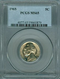 1965 JEFFERSON NICKEL PCGS  MS65  BLAST WHITE SPOTLESS TOUGH DATE   * - Picture 1 of 2