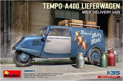 Tempo A400 Lieferwagen. Milk Delivery Van 1:35 Plastic Model Kit MINIART - Immagine 1 di 4
