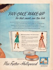 Anuncio impreso Max Factor Pan Cake 1947 Ellen Drew 2 páginas 2 piezas 10,5"x13,5" cada una - Imagen 1 de 2