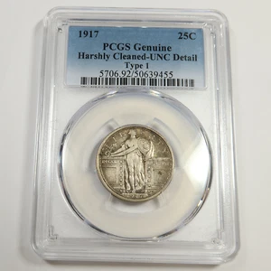 1917 P PCGS UNC Detail - TYPE 1 Standing Liberty Quarter 25c US Coin #52067A - Picture 1 of 2