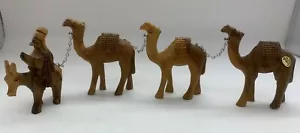 Vintage Hand Carved In Bethlehem Camels Nativity 4 Pieces (w) - Picture 1 of 7