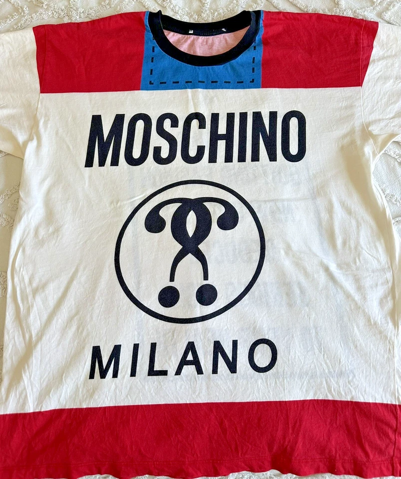 Moschino Milano Logo t-shirt Sz M Vintage Red White Blue Men Unisex Color block - Image 1 of 4