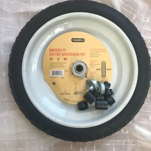 MARATHON 4.80 / 4.00-8 FLAT FREE RUBBER KNOBBY TREAD TIRE WHEELBARROW BEARINGS - Picture 1 of 7