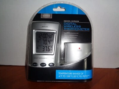 Living Solutions Indoor/Outdoor Digital Wireless Thermometer w/ High/Low & Clock - Image 1 of 2