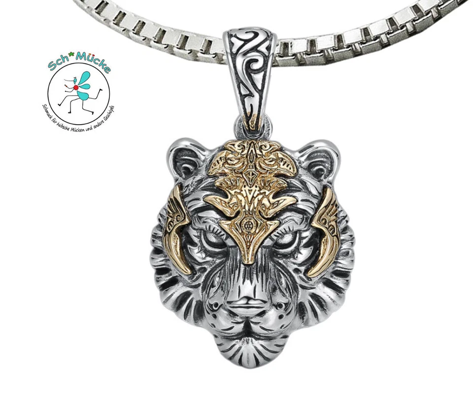 Halskette Anhänger 3D-Tigerkopf Tiger Jäger Amulett Glücksbringer Geschenkidee - Bild 1 von 3