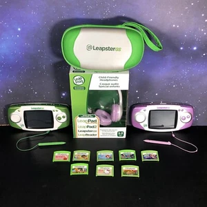Leap Frog LeapsterGS Explorer Lot of 2 Consoles 1 Case 8 games 1 New Headphones - Picture 1 of 9