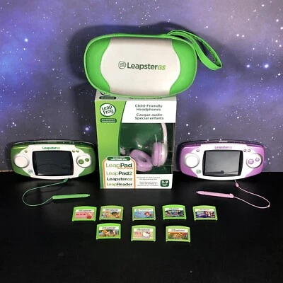 Leap Frog LeapsterGS Explorer Lot of 2 Consoles 1 Case 8 games 1 New Headphones - Image 1 of 4