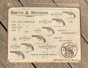 Smith and Wesson In Calibres revolver Gun chart advertising tin sign wall art - Picture 1 of 6