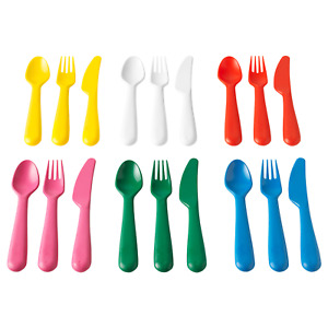 Ikea Kalas Children's Kids Plastic Cutlery 18 Piece Set x6 Forks Knives + Spoons