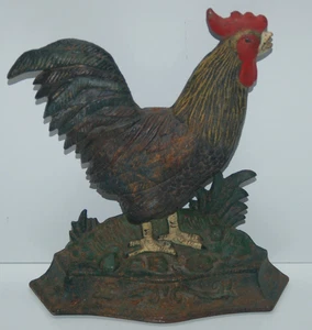 Antique Original 10.5" Heavy Cast Iron Door Stop Garden Ornament Rooster Statue - Picture 1 of 2