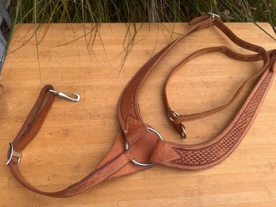 Pulling Style Ranch Horse Basket Tooled Leather Western Breast Collar ~ NICE!! - Image 1 of 4