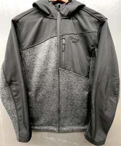 Reebok Jacket Men L Black Dark Gray Weather Resistant Fleece Hood Zip Athleisure - Picture 1 of 11