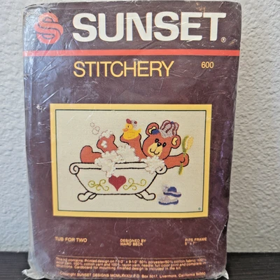 Sunset Stitchery Tub For Two Needlepoint #600 NOS Teddy Bear In Bubble Bath - Image 1 of 4