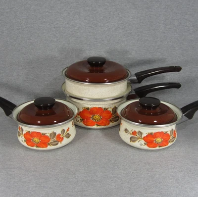 Conjunto de panelas Sanko Ware Show Pans revestidas com esmalte 2 panelas e caldeira dupla - Imagem 1 de 4