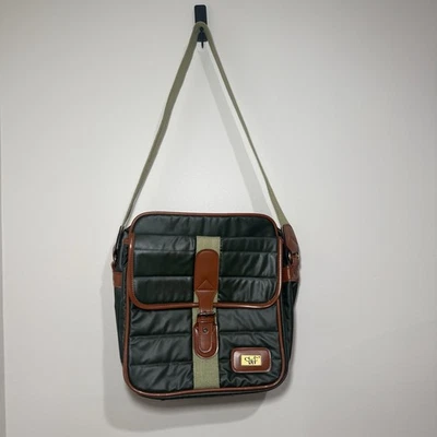 Vintage Diane Von Furstenberg Messenger Bag Green Brown Quilted Crossbody - Image 1 of 4