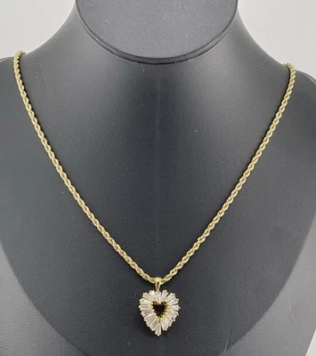 COLLAR COLGANTE CORAZÓN Danecraft vintage oro sobre plata de ley 925 con circonita cúbica 18” Foto 1 de 4