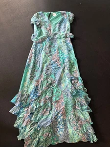 Misa Aqua Floral midi dress with ruffles sz medium NWOT - Picture 1 of 11