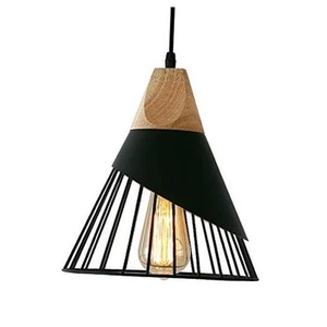 Modern Black Pendant Light Over Kitchen Island, Adjustable Wood Hanging Light - Picture 1 of 7